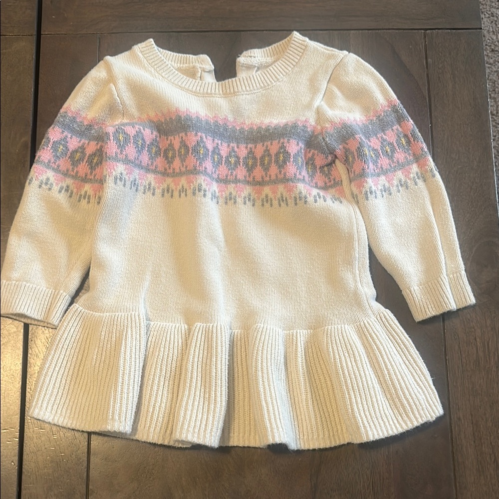 GAP Cream and Pink Knit Sweater Top with Peplum